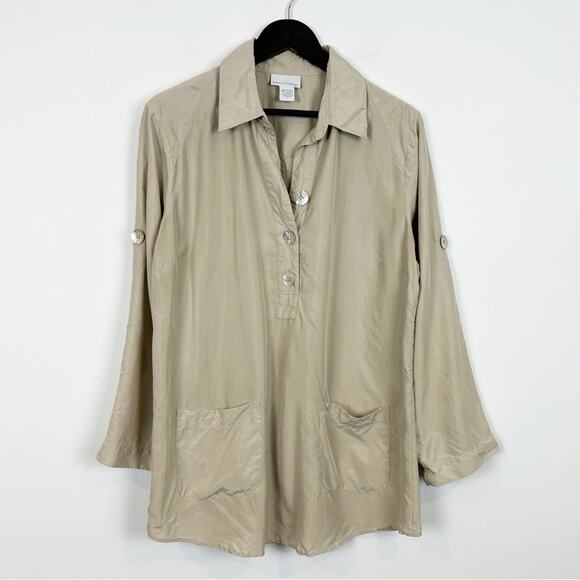 Soft Surroundings Tan 100% Silk Tunic Top Size Medium - Picture 1 of 5
